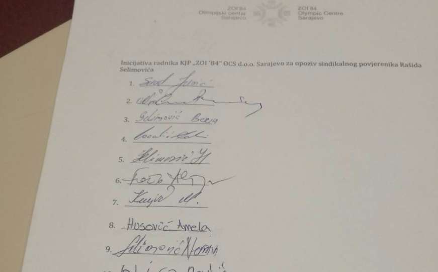 Radnici KJP ZOI '84 potpisuju inicijativu za smjenu sindikalnog povjerenika Selimovića